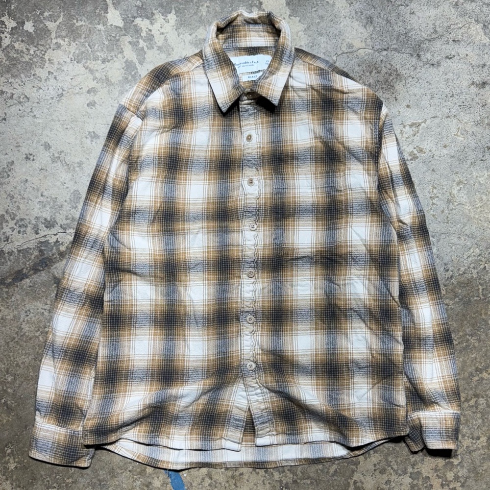 Abercrombie & Fitch Soft AF Flannel Shirt – Tan Plaid – Men’s XS